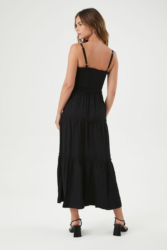 Tiered Tie-Front Cami Maxi Dress
