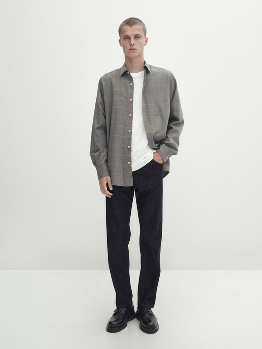 Slim Fit Check Cotton Melange Shirt