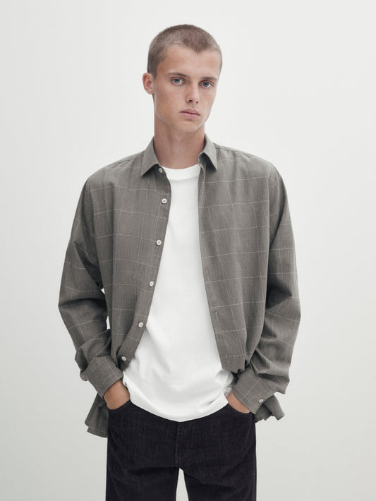 Slim Fit Check Cotton Melange Shirt