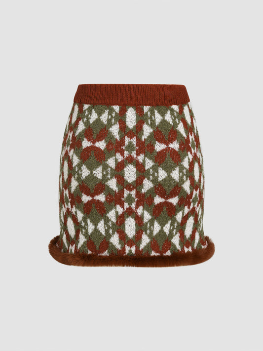 Geometric Fuzzy Mid Waist Mini Skirt