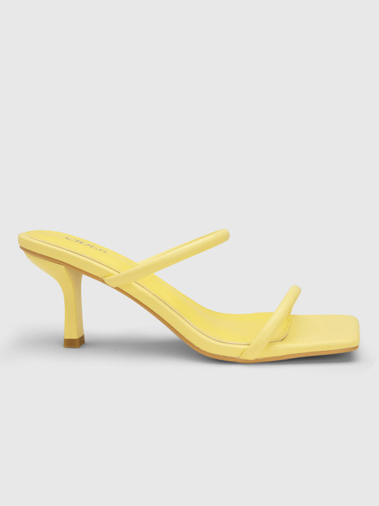 Faux Leather Double Strap Stiletto Heeled Sandals