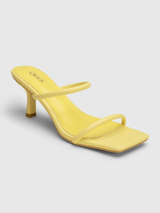 Faux Leather Double Strap Stiletto Heeled Sandals
