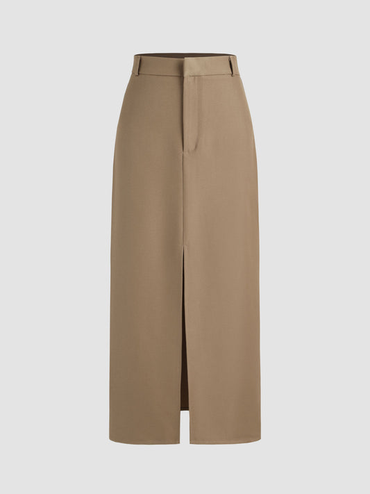 Solid High Waist Split Maxi Skirt