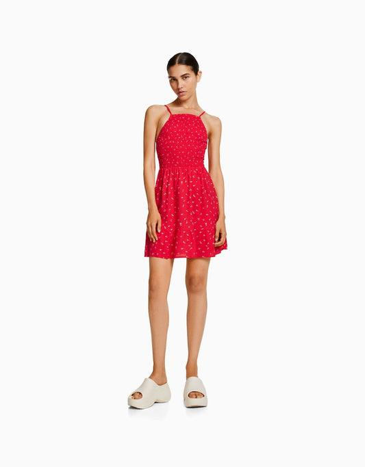Mini halter neck print dress