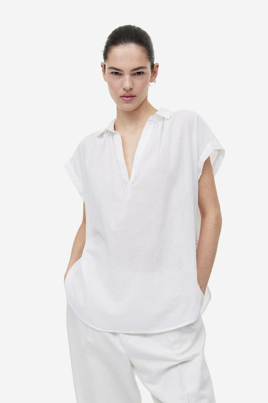 V-neck Cotton Blouse