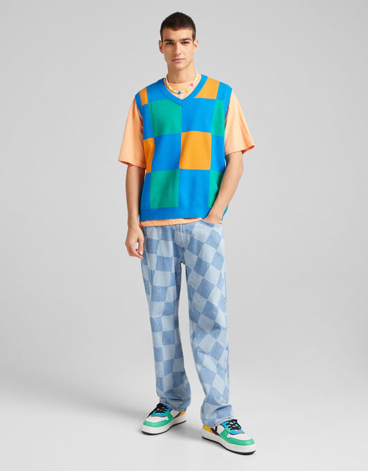 Multicoloured Check Gilet