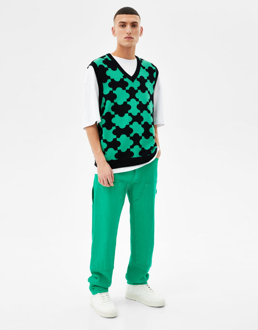 Puzzle Print Knit Vest
