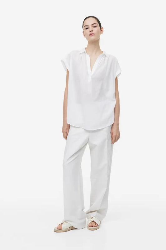 V-neck Cotton Blouse