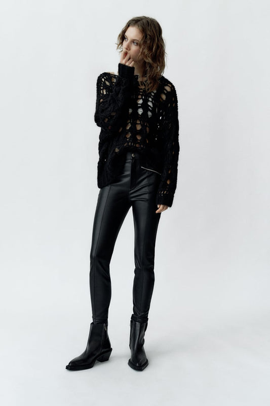 Faux Leather Leggings with Zips