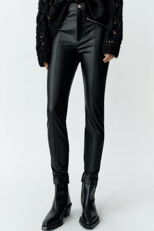 Faux Leather Leggings with Zips