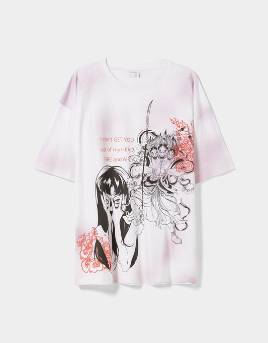 extra loose short t-shirt with anime print