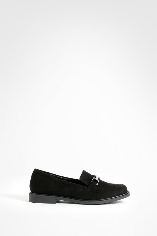 Wide Fit Faux Suede T Bar Square Toe Loafers