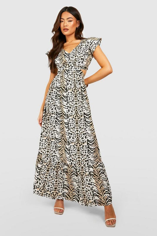 Animal Print Cut Out Maxi Dress