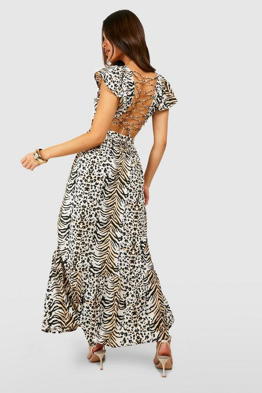 Animal Print Cut Out Maxi Dress