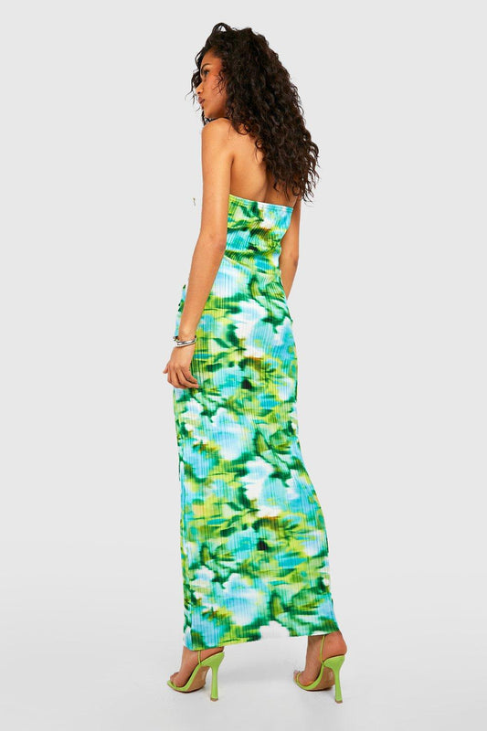 Abstract Plisse Bandeau Maxi Dress