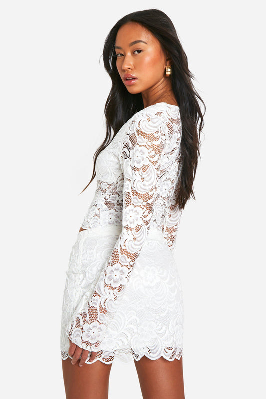 Tie Front Lace Crop & Mini Skirt