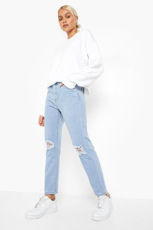 High rise Distressed Straight Leg Jeans