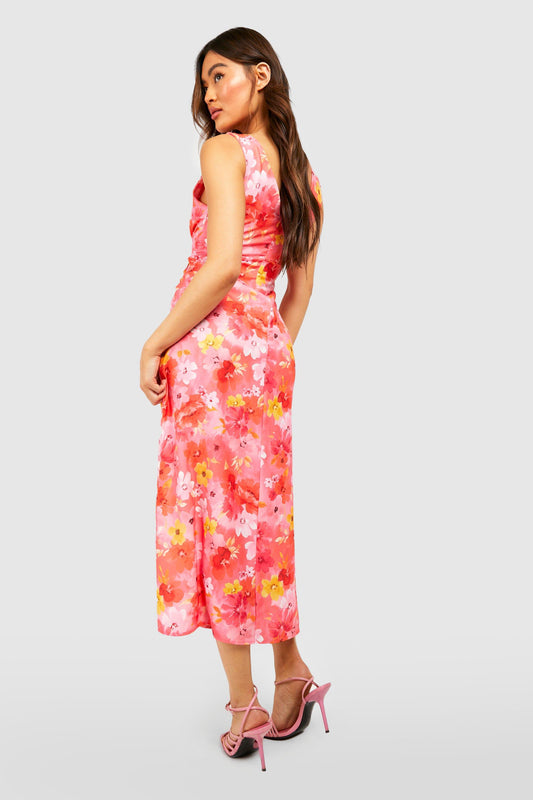 Floral Plunge Midi Dress
