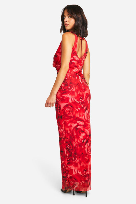 Printed Cowl Neck Maxi Dress