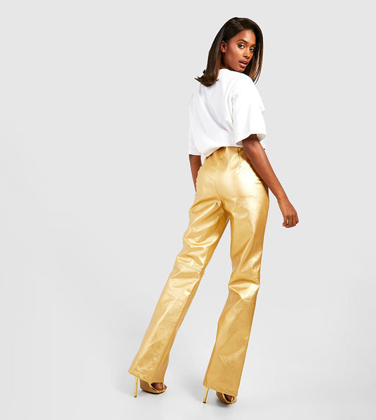 Matta Metallic Leather Look Split Front Trousers
