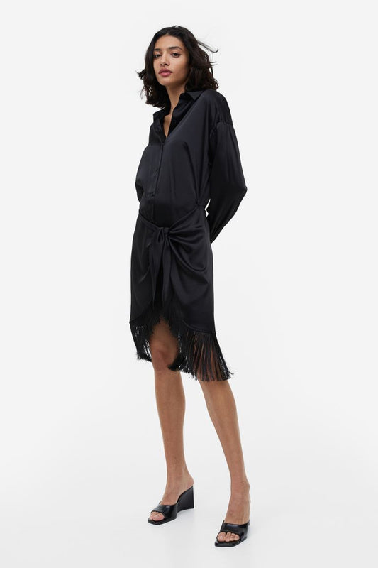 Fringe-Trimmed Shirt Dress