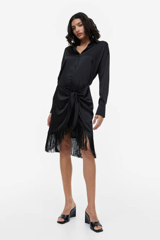 Fringe-Trimmed Shirt Dress