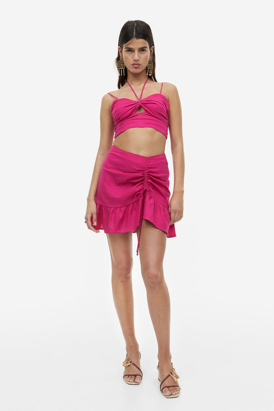 Linen-Blend Cropped Top