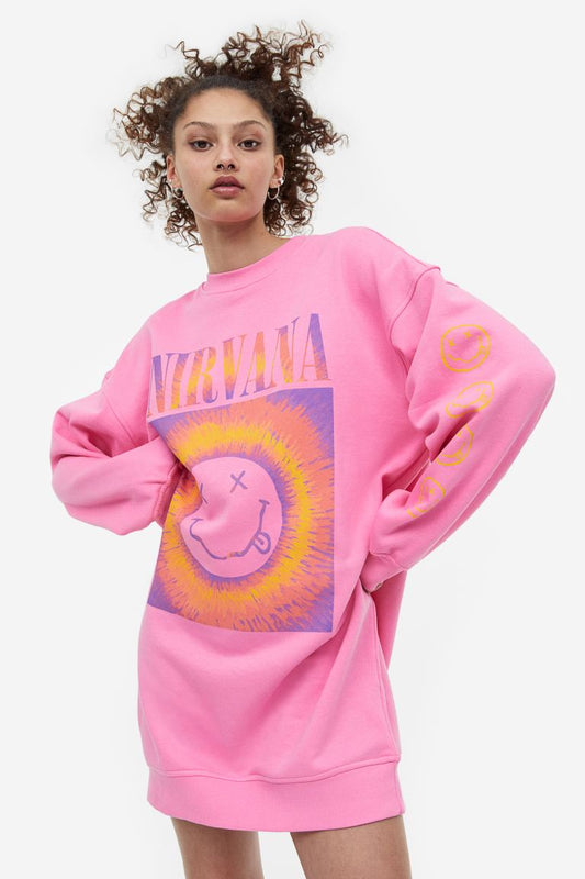Oversized Printed Sweatshirt Dress