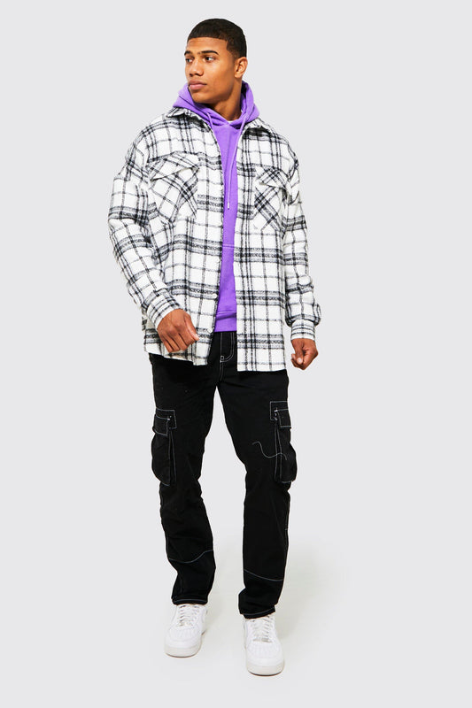 Oversized Check Curved Hem Overshirt