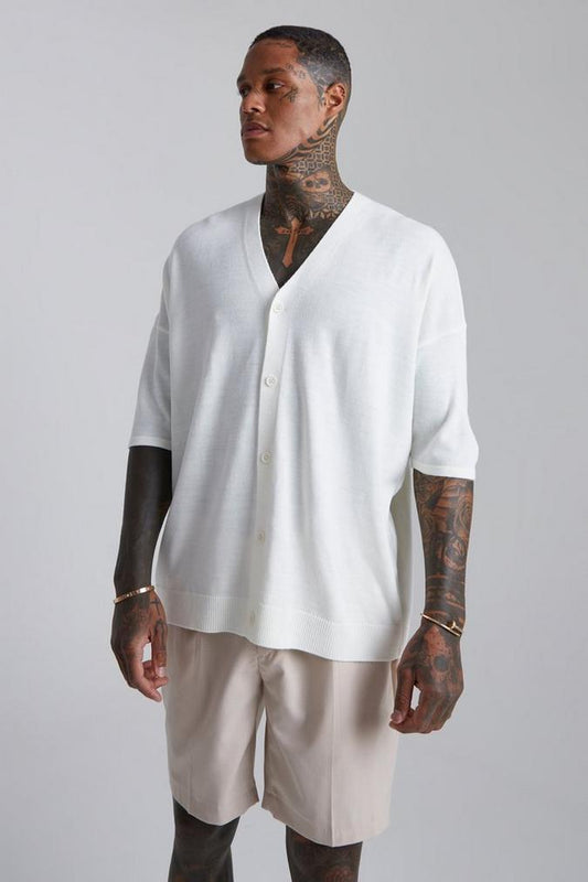 V Neck Short Sleeve Knitted Shirt