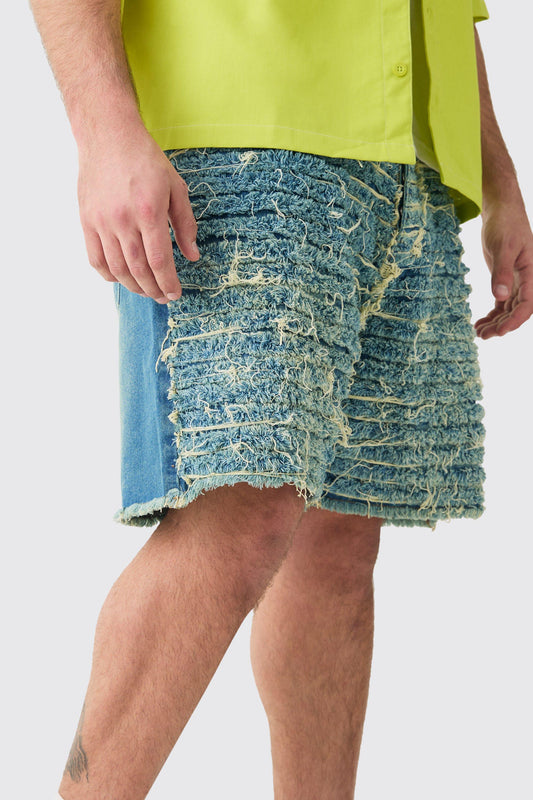 Mid wash Plus Relaxed All Over Distressed Denim Shorts