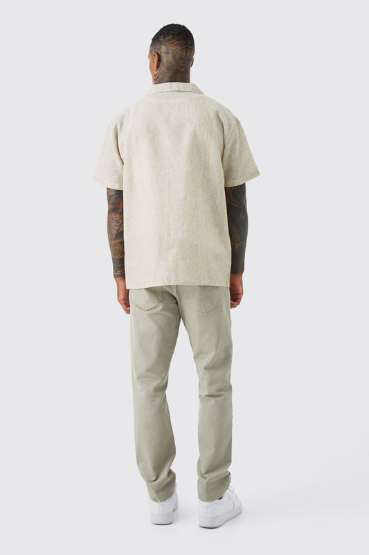 Short Sleeve Oversized Linen Look Revere Shirt