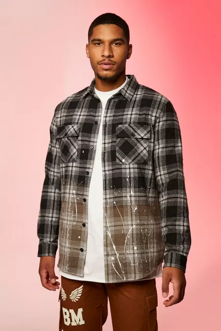 Tall Heavy Check Overshirt with Bleach Hem