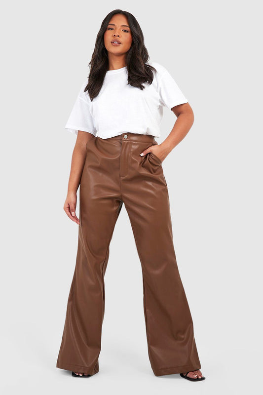 Plus Pu Flare Trousers