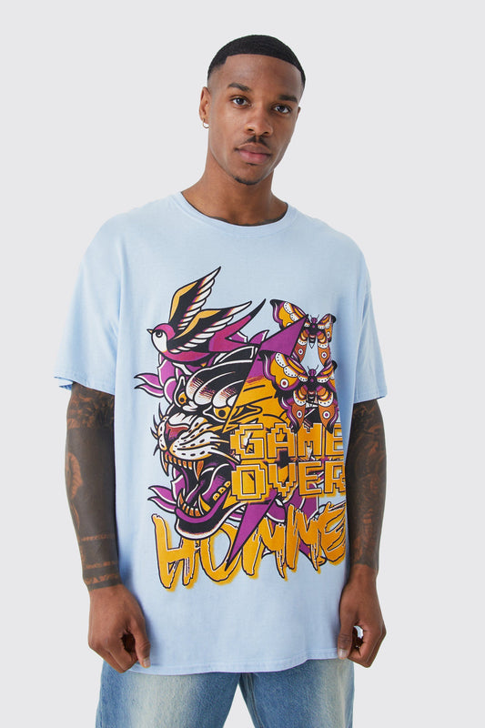 Light blue Oversized Tiger Graphic T-shirt