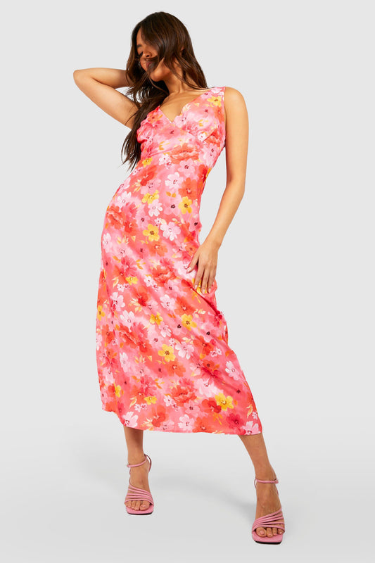 Floral Plunge Midi Dress