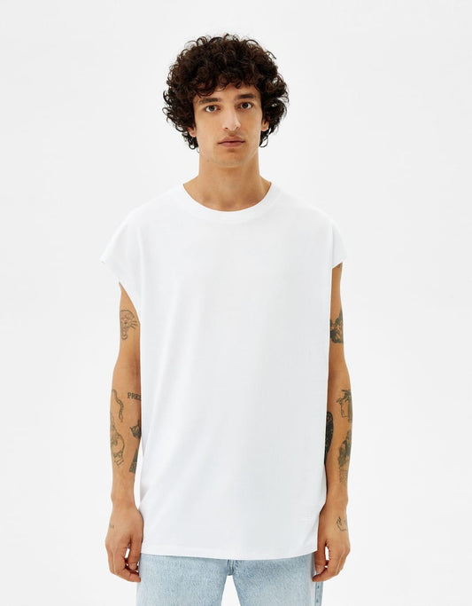 White Extra Loose Sleeveless Worker T-Shirt
