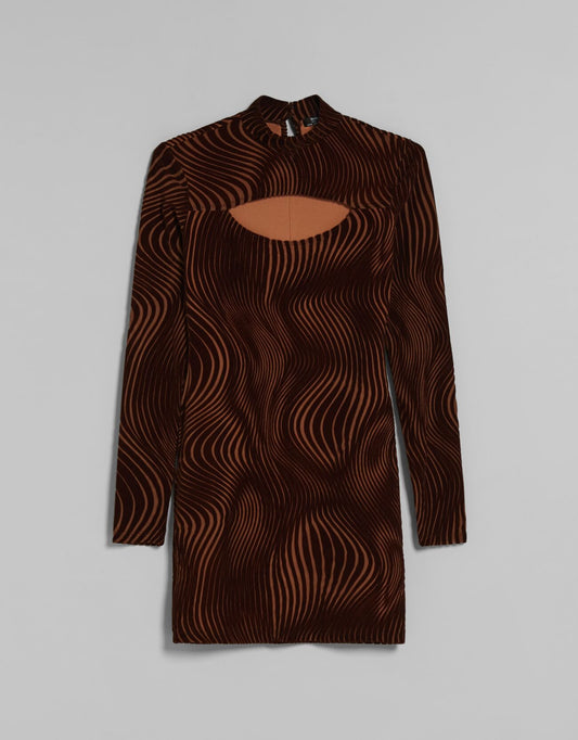 Long Sleeve Mini Dress with Scalloped Print