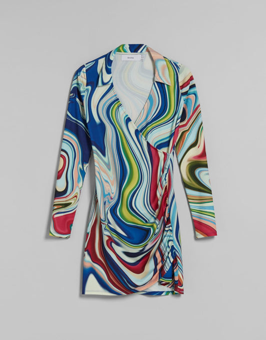 Long Sleeve Polo Collar Mini Dress