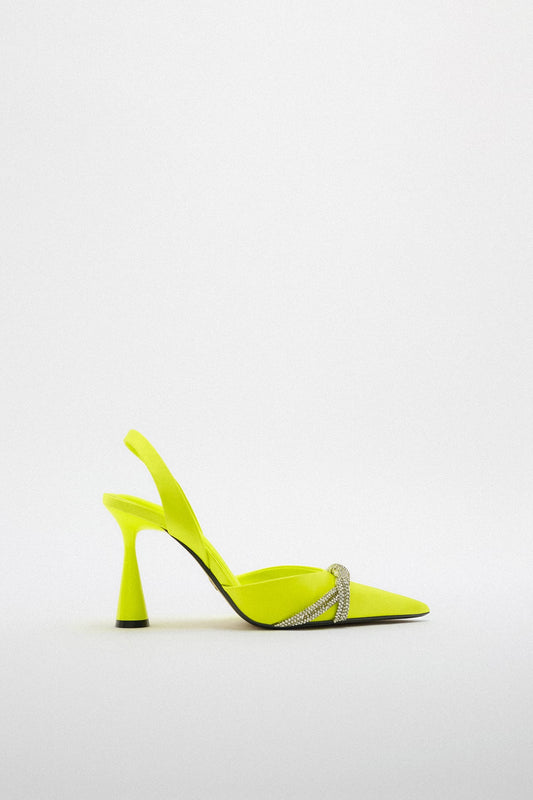 Satin Effect Rhinestone Heels