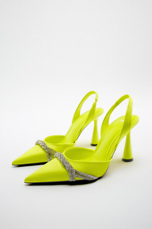 Satin Effect Rhinestone Heels