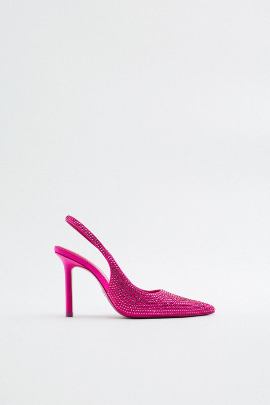 High Heel Slingback Shoes with Shiny Detail
