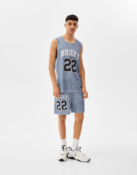 flame pattern sleeveless mesh basketball T-shirt