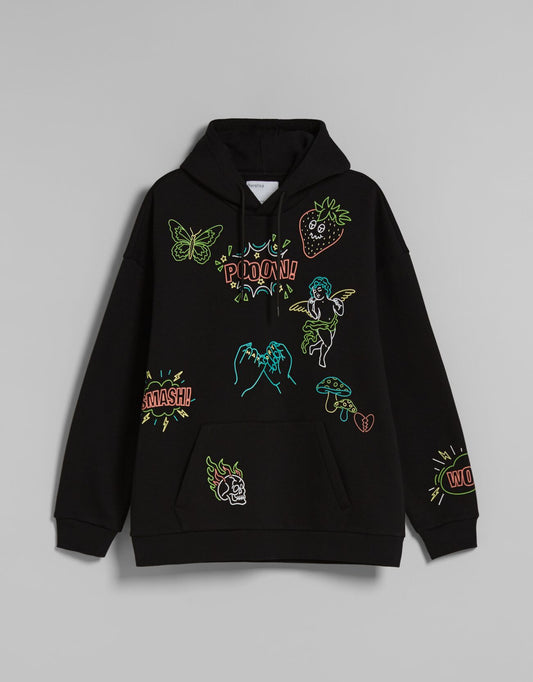 Neon Print Oversize Hoodie