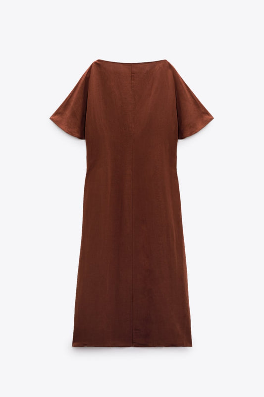 Linen Blend Beaded Tunic Dress