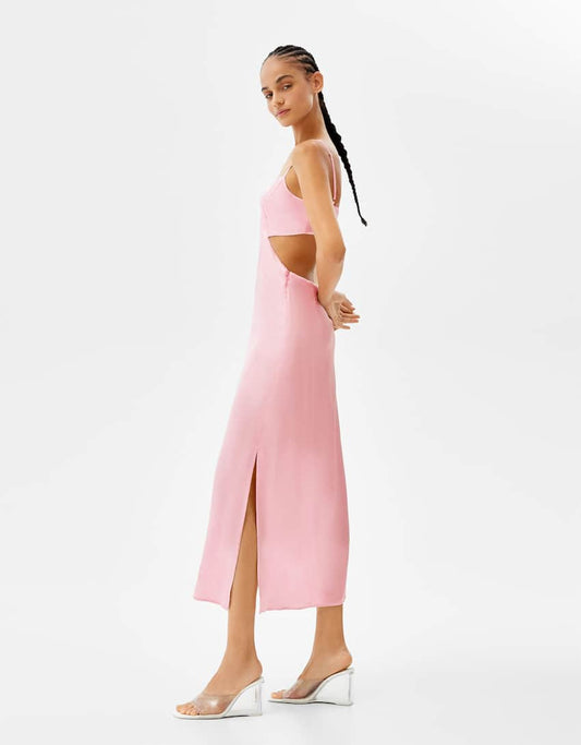 satin mini dress with ruffles and low-cut detailed