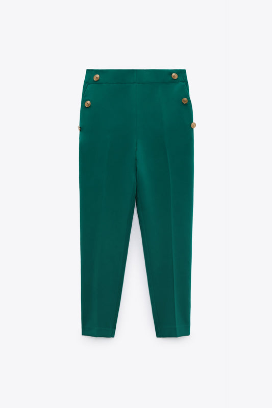 Green Fit Trousers with Buttons