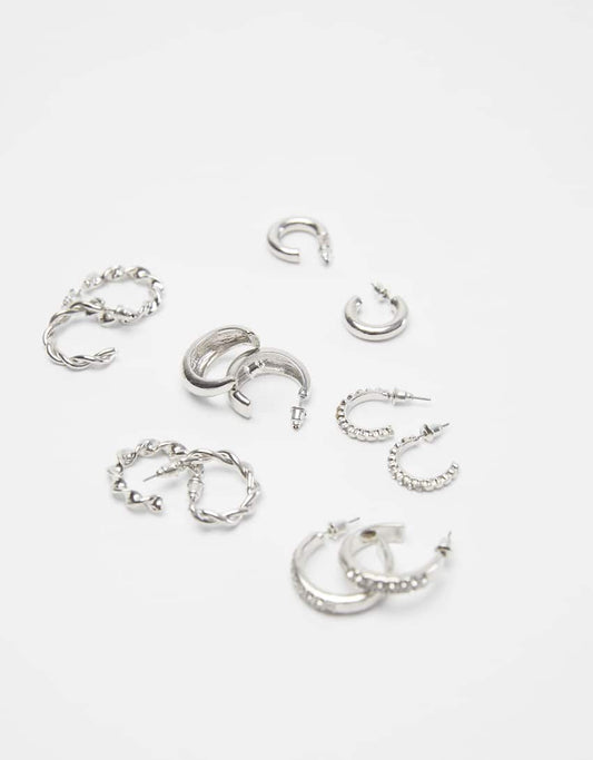 Set of 6 pairs of textured hoop earrings