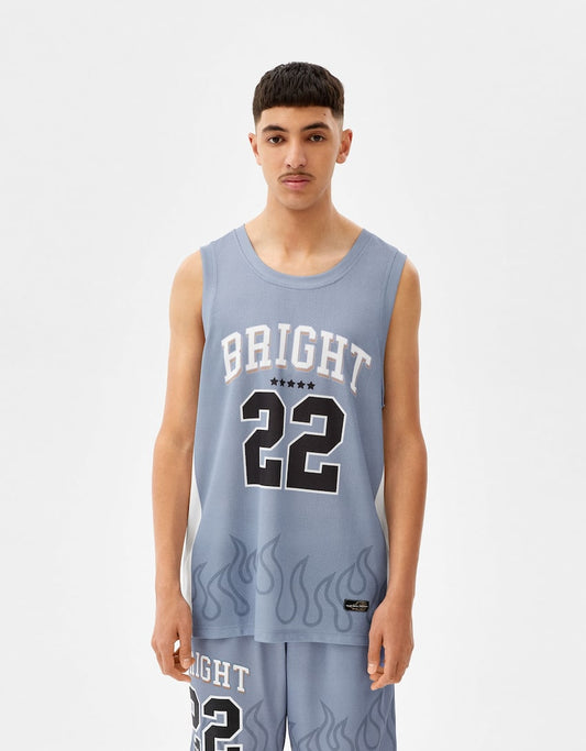 flame pattern sleeveless mesh basketball T-shirt