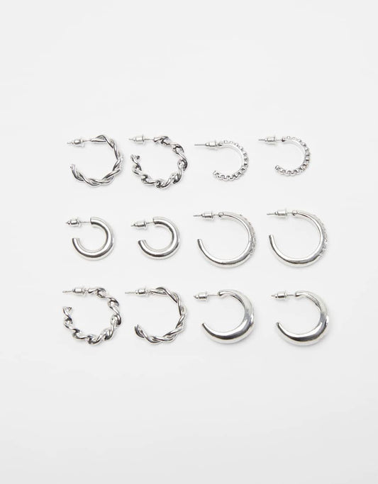 Set of 6 pairs of textured hoop earrings